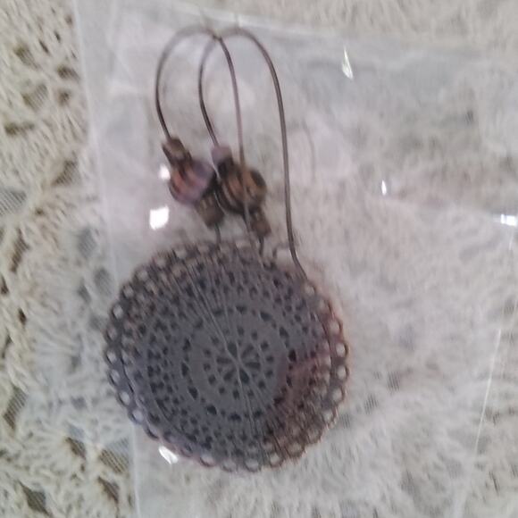 Women's Lightweight Hollow Dangle Round Earrings in Bronze Brown - Picture 10 of 10